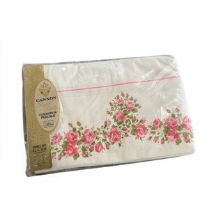 New Cannon Royal Family Vintage 60s-70s Double Flat Sheet Pink Rose Cottagecore